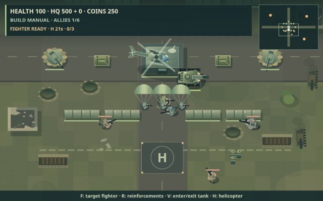 Frontline Defender gameplay with soldiers, a tank and helicopter support