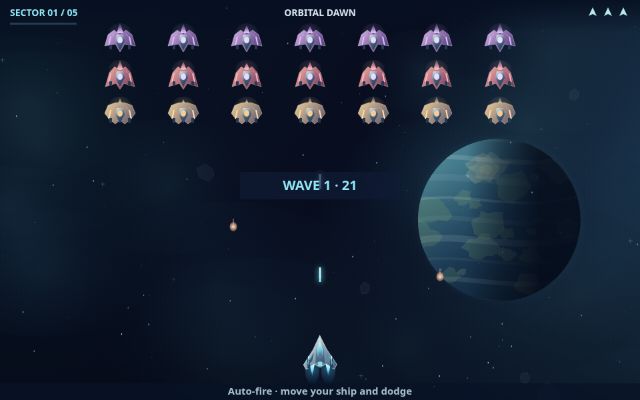 Space Shooter gameplay with detailed ships and an orbital planet